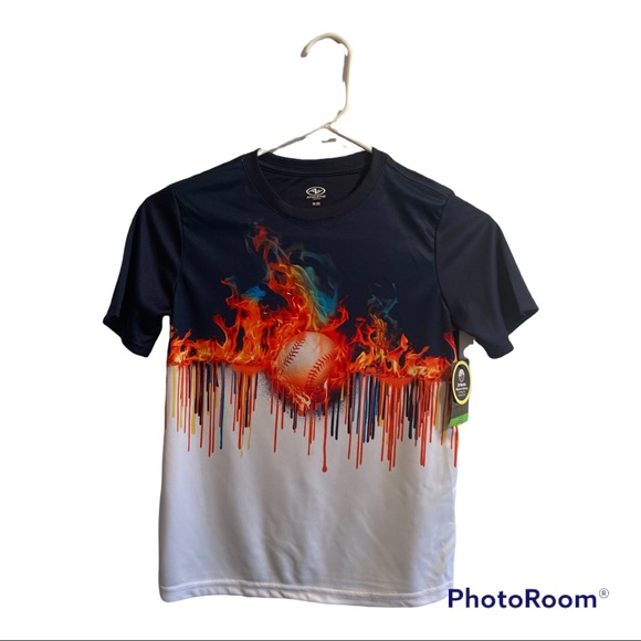 Athletic Works Other - Black, Orange & White BASEBALL on Fire Shirt!! Athletic Works NEW Shirt, Size 8.